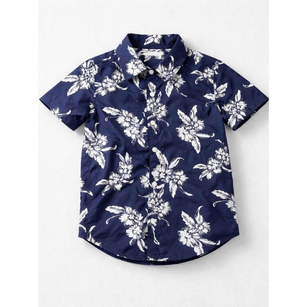 Stitch & Stone Navy and white Hawaiian print button up shirt size 3T